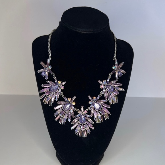 INC International Concepts Macys Silver Tone Cluster Purple Statement Necklace - Picture 2 of 6